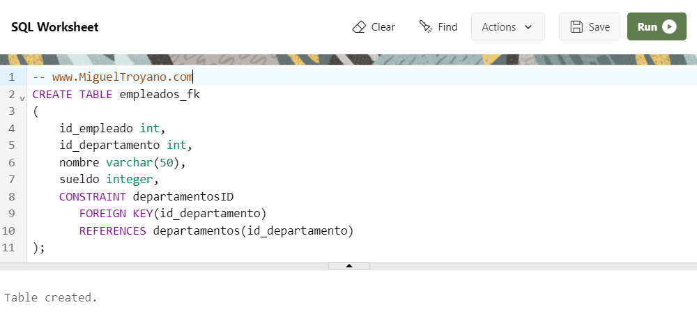 Clave externa usando FOREIGN KEY en Oracle