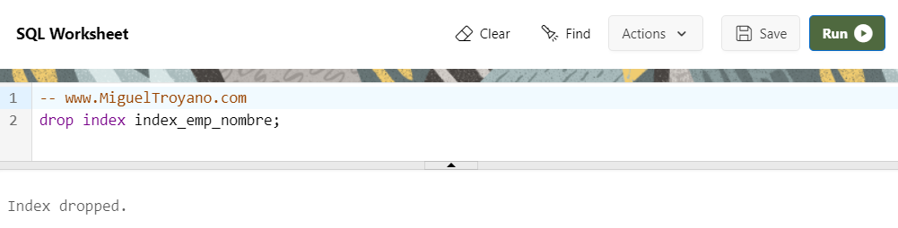 Borrar índice usando DROP INDEX en Oracle