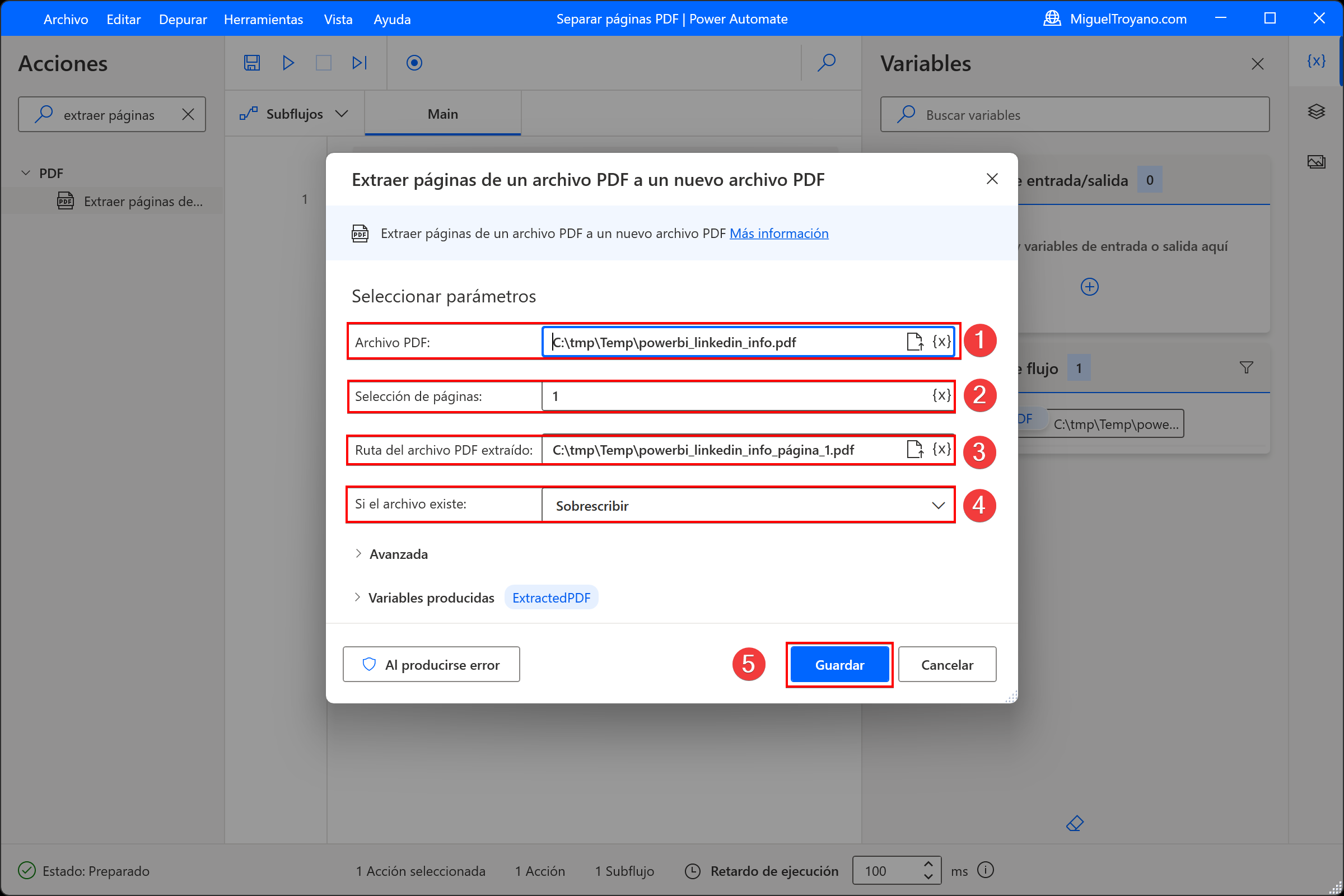 Extraer páginas de PDF con Power Automate Desktop