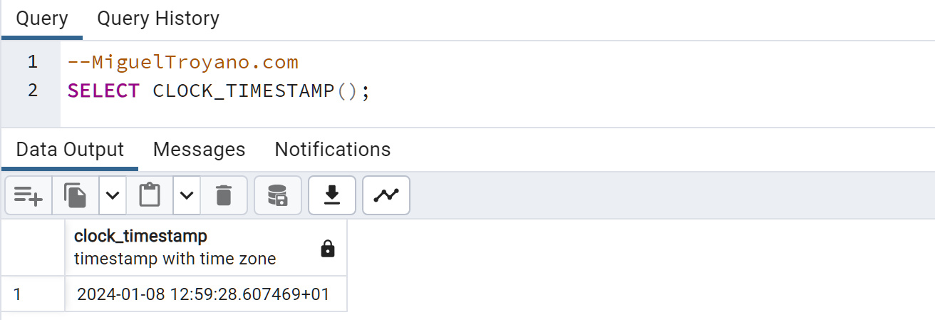 Función CLOCK_TIMESTAMP en PostgreSQL