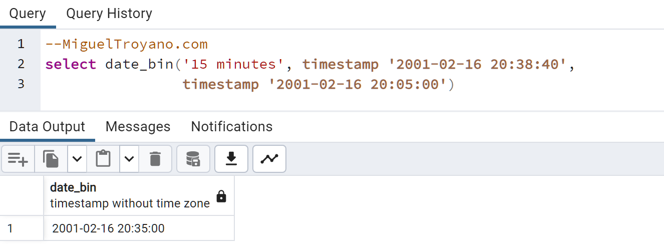Función DATE_BIN en PostgreSQL