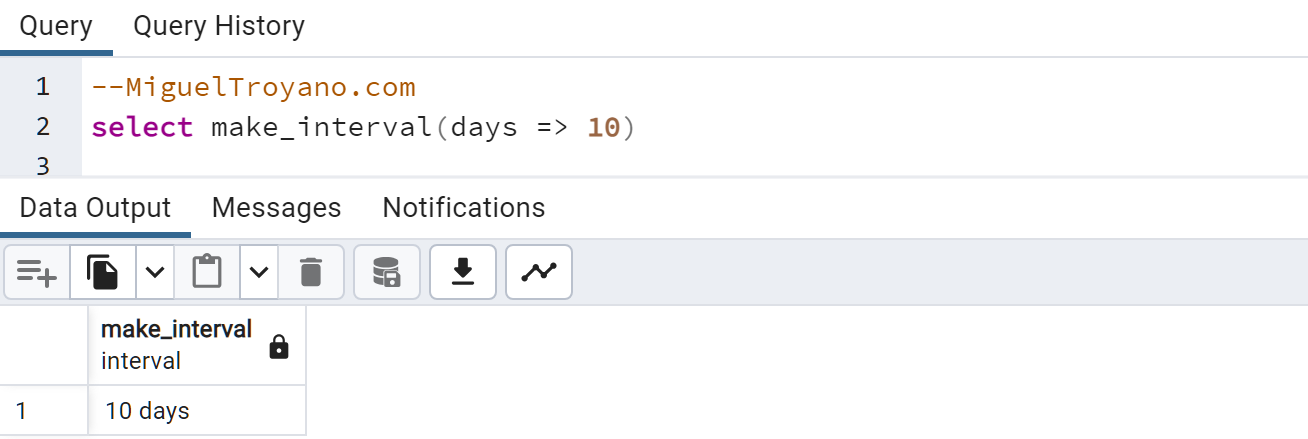 Función MAKE_INTERVAL en PostgreSQL