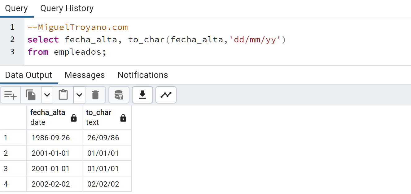 Función TO_CHAR en PostgreSQL