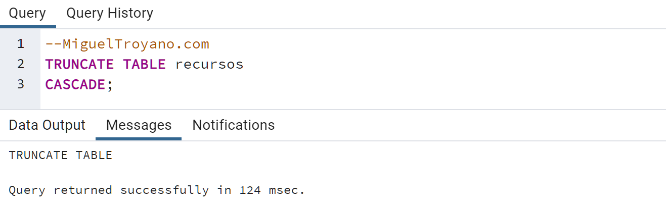 Truncate table en PostgreSQL