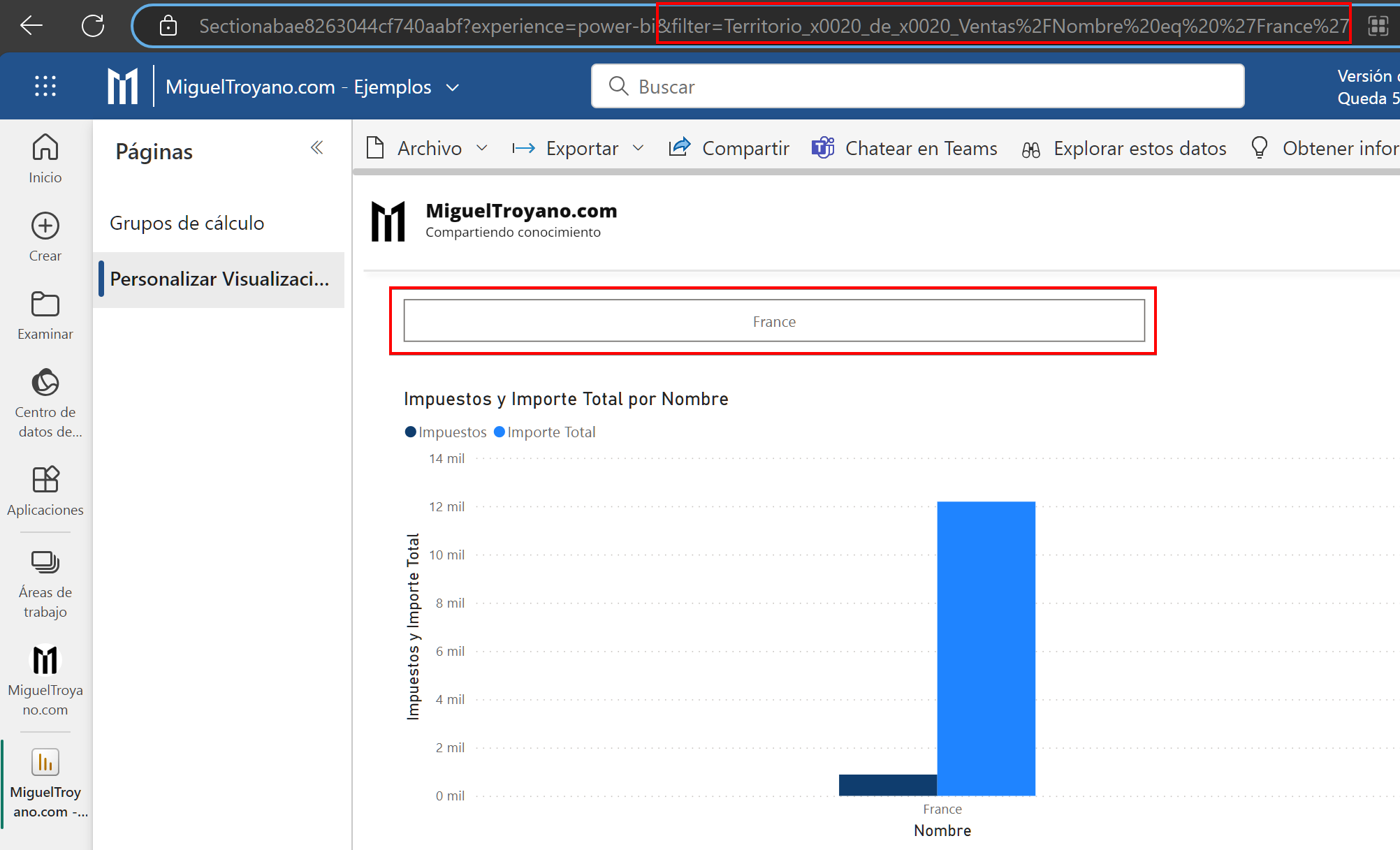 Filtrar un informe mediante URL en Power BI