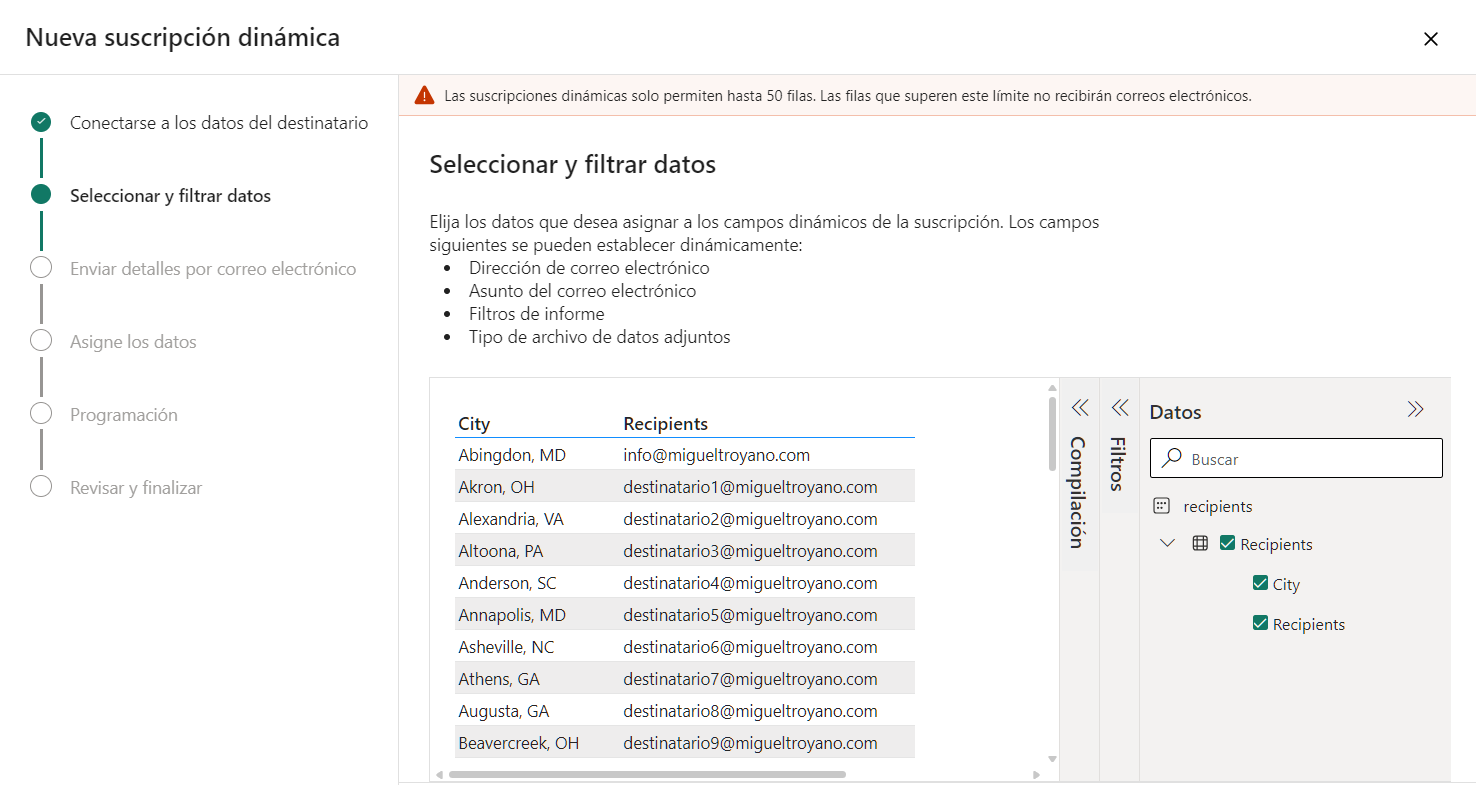 Suscripciones dinámicas en Power BI